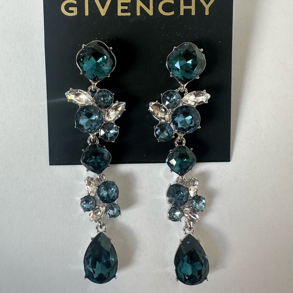 New Givenchy Blue Green  and Silver Cascading Earrings